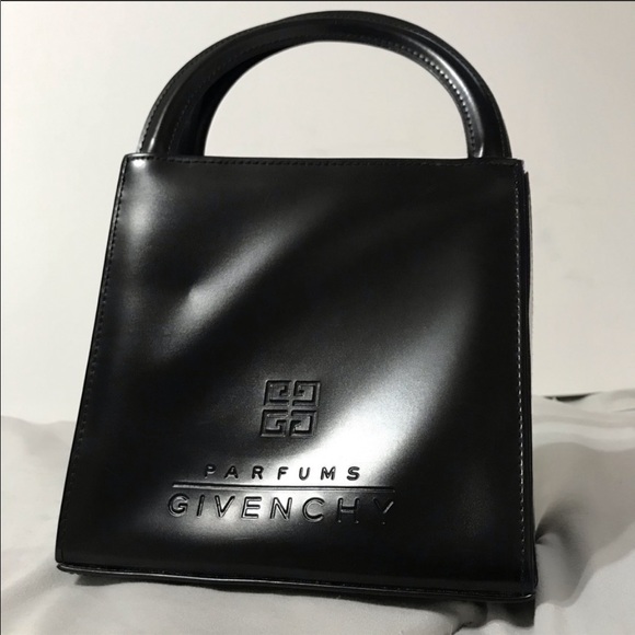 Givenchy Handbags - Givenchy Parfums black leather, purple satin tote